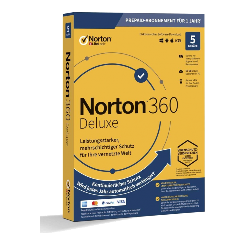 Norton 360 Deluxe 5 Geräte 1 Jahr + 50 GB