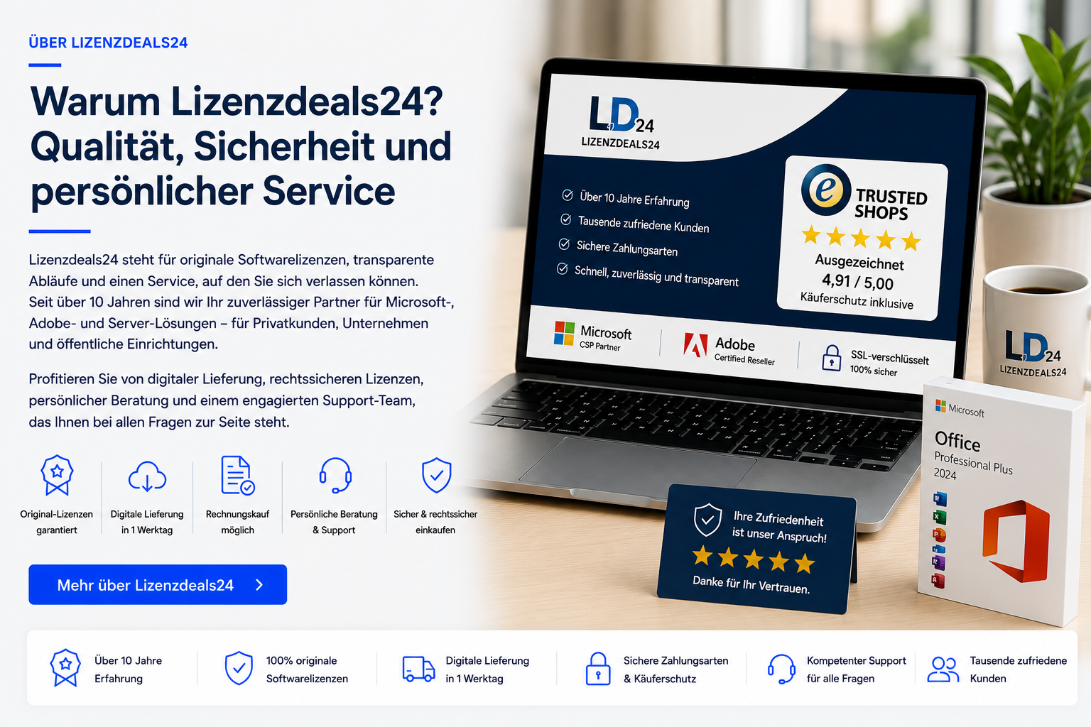 Warum Lizenzdeals24 – Originale Softwarelizenzen, persönlicher Service und Trusted Shops