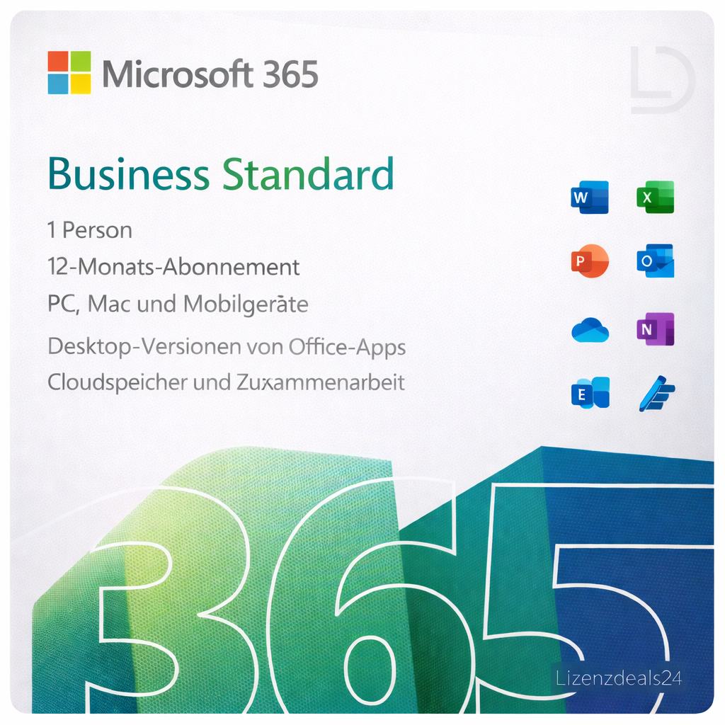 Microsoft 365 Business Standard | Cloud- & Desktop-Apps | 12-Monats-Abonnement | Windows/Mac/Mobil