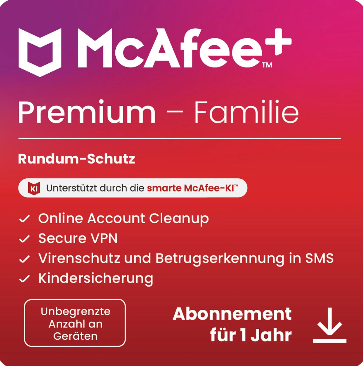 McAfee+ Premium Family 2025 – Unbegrenzte Geräte | 1 Jahr Laufzeit