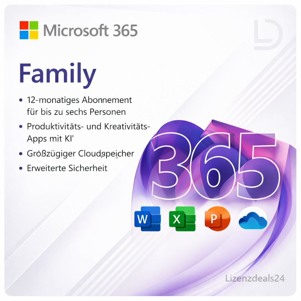 Microsoft 365 Family | Bis zu 6 Personen | Premium-Apps & Cloud-Speicher | 12-Monats-Abonnement | PC, Mac, iOS & Android