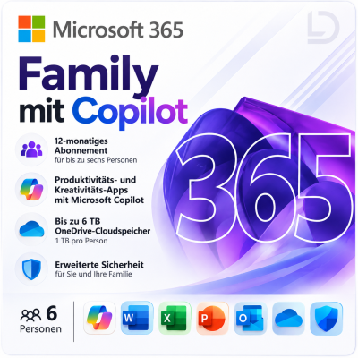 Microsoft 365 Family mit Copilot für bis zu 6 Personen – Lizenzdeals24
